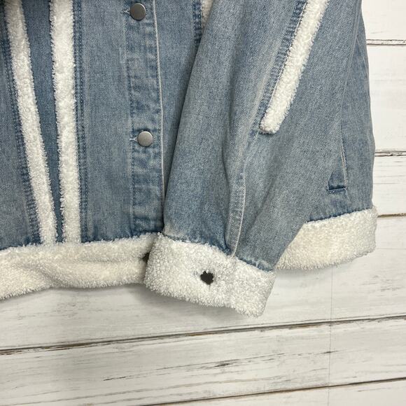 Davi & Dani Sherpa Trim Denim Jean Jacket Size Large - Picture 8 of 9